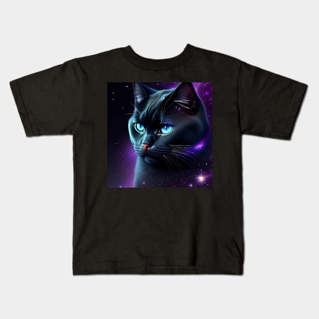 Black British Shorthair Of The Night Kids T-Shirt by Enchanted Reverie